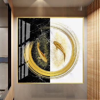 新中式风水高清晶瓷画卧室挂画现代装饰画样板房客厅年年有余装饰画