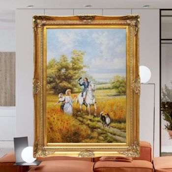 实力画师纯手绘现货欧式经典油画 依依不舍去送行 角花框 欧美人物画