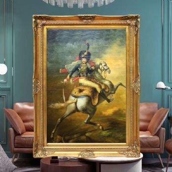 独家裂纹麻布油画  纯手绘手工 骑马弯刀 欧美人物画