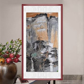 实力画师写意山水画纯手绘中式水墨画风景画实木画框