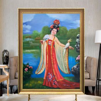 杨玉环贵妃醉酒中国古代四大美女纯手绘油画写实人物油画