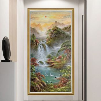 纯手绘油画山水画风景油画实力画师手绘中式风水油画适合大厅玄关的山水油画