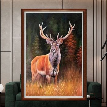 写实手绘油画麋鹿动物油画寓意一路向上精品手绘油画适合客厅办公室油画