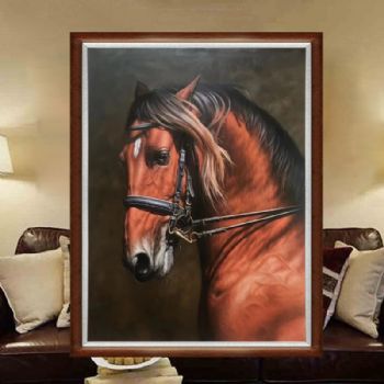 写实手绘油画马头俊马图动物油画精品手绘油画适合领导办公室油画