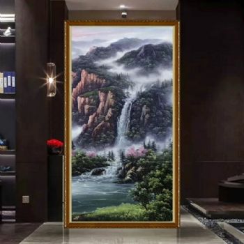 聚宝盆竖幅风景油画实力派画家纯手绘新中式山水画风景油画山川风景油画