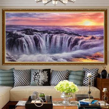 日出东方鸿运当头聚宝盆风景油画实力派画家纯手绘新中式风景油画