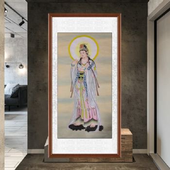 观音大仕菩萨纯手绘工笔国画神佛人物国画适合中堂的水墨画