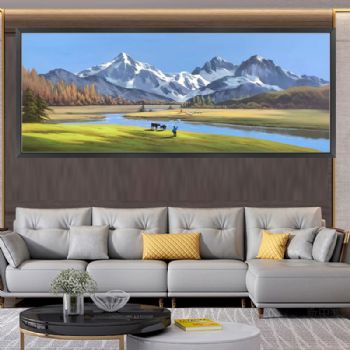 现代艺术当代油画纯手绘山水画清新淡雅风格沙发背景墙油画