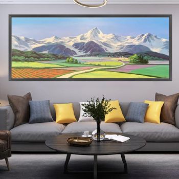 风景油画现代简约艺术当代油画纯手绘山水画清新淡雅风格实木画框