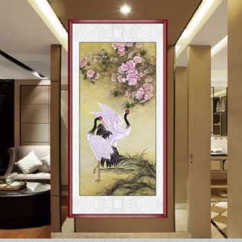 适合走廊玄关的四尺工笔动物仙鹤国画纯手绘水墨画