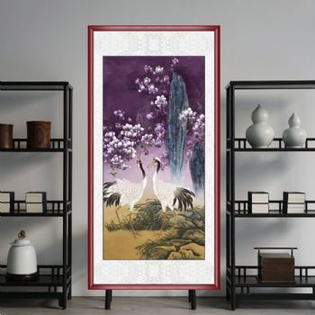 适合走廊玄关的四尺工笔花鸟国画仙鹤白玉兰国画纯手绘水墨画