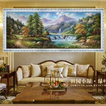 手绘风景油画会议室适合挂聚宝盆风景油画作品实木画框
