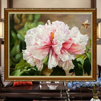 精品写实手绘牡丹花花中贵夫人白牡丹花开富贵新中式油画