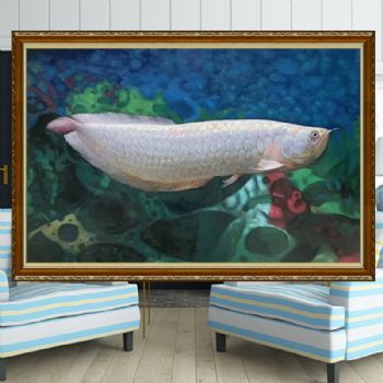 精品纯手绘动物写实油画银龙鱼图寓意年年有余幸福吉祥九鱼图