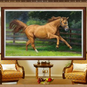 精品超写实纯手绘动物油画骏马图实力画家作品总裁老板办公室适合挂的动物油画作品