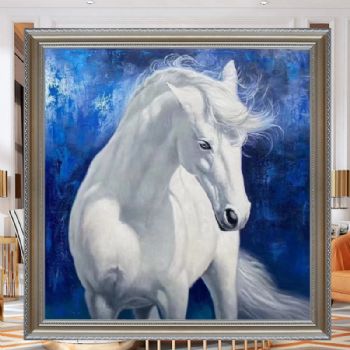 白马系列纯手绘当代现代油画艺术马头小写意油画作品