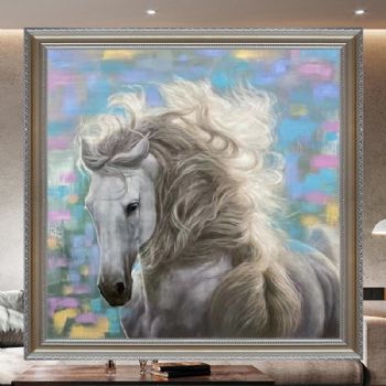 当代艺术大写意白马系列纯手绘马头油画作品