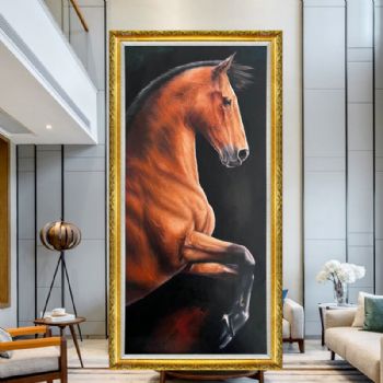 精品动物写实油画奔腾的棕色大马纯手绘实力画家油画作品