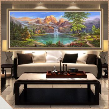 纯手绘风景油画客厅金山山水风景画聚宝盆风水油画