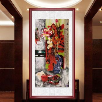 一堂和气精品荷花图纯手绘水墨国画拔墨水彩四尺写意荷花图