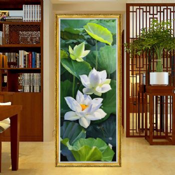 精品纯手绘花卉油画夏莲超写实风景油画荷花池风景油画