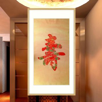 纯手绘国画工笔四尺竖幅花鸟寿字艺术祝寿图原木画框