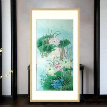 白鹭荷花图纯手绘工笔国画寓意和和美美家大业大实木画框