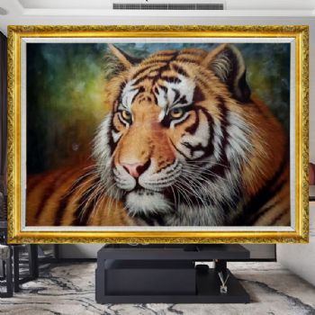 王者风范虎虎生威精品动物写实油画纯手绘油画老虎虎头图实木画框