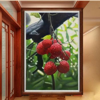 新中式超写实荔枝水果静物写实油画实木画框