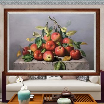 苹果寓意平平安安精品纯手绘超写实油画静物水果油画实木画框