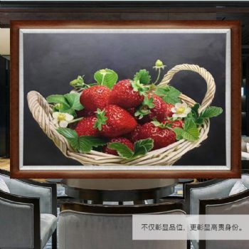 精品一筐草莓纯手绘超写实油画静物水果油画实木画框