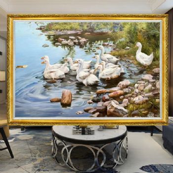 春江水暧鸭先知纯手绘实力油画手绘风景油画朝鲜风景油画收藏油画