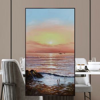 抽象大写意风景油画海边的霞光现代艺术纯手绘油画风景山水画厚肌理立体油画