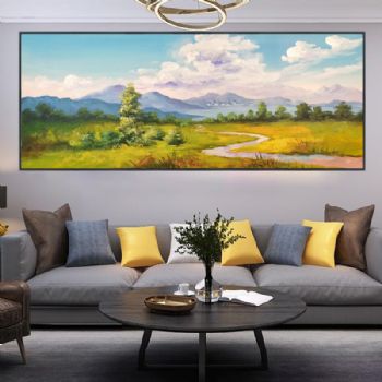 纯手绘油画新中式当代艺术写意山水风景油画抽象画厚肌理颜料立体效果显著