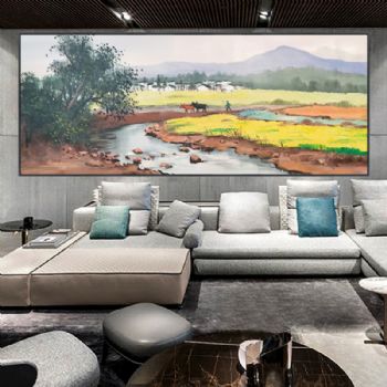 春耕的景象抽象写意纯手绘油画春天里的油菜花风景油画现代艺术画