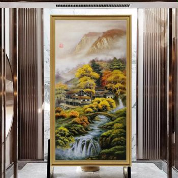 风高杏正黄实力画家纯手绘风景油画工笔画山水人家高品质油画