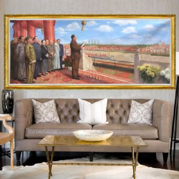 中国共产党天安门城楼解放日毛主席纯手绘大型中国历史题材油画人物画