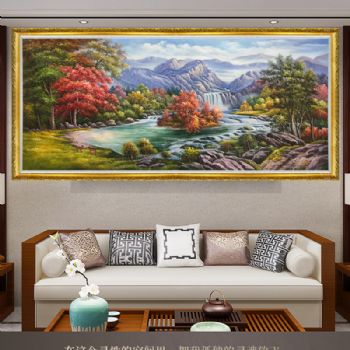 秋天的美景欧美风景油画纯手绘山水画金色风景油画实木画框