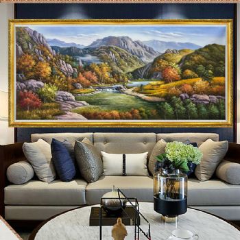 高品质欧美风景油画纯手绘山水画路路通金色风景油画实木画框