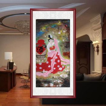 水墨人物画最美不过女儿红纯手绘酒家女孩人物工笔画适合酒店餐厅挂画