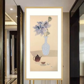中式花瓶与茶壶水墨国画纯手绘国画作品适合走廊过道挂画