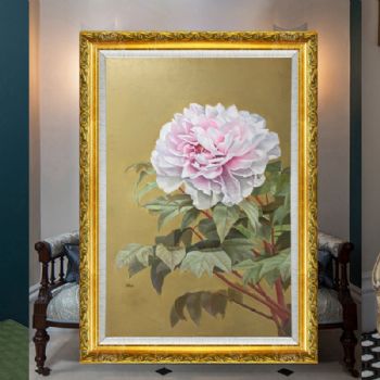 新中式实力画家黄荣梅纯手绘写实花卉油画单恋一只花牡丹图油画实木画框