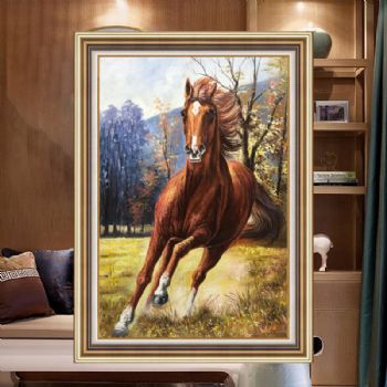 实力画家写意动物油画骏马图厚肌理油画适合办公室挂画实木画框