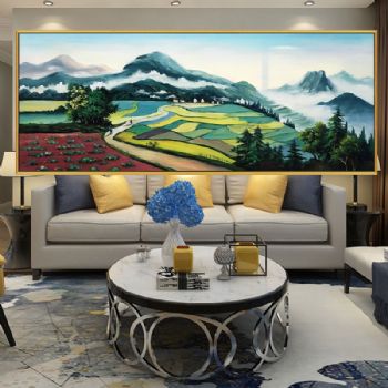 田园风景油画油菜花开了纯手绘小写意风景油画美式风景油画