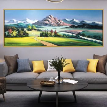 山川田园风光风景油画纯手绘油画美式风景油画