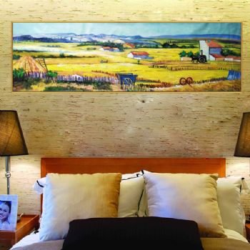 现代装饰油画床头挂画纯手绘梵高名著风景油画麦田