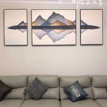 现代简约风格装饰挂画纯手绘手工立体装置画石来运转客厅挂画