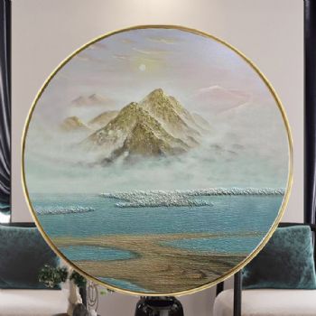 圆环立体现代简约风格装饰挂画纯手绘手工客厅走廊挂画