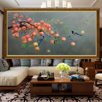 纯手绘超写实水果静物油画苹果树实力画家作品平平安安多子多福实木画框