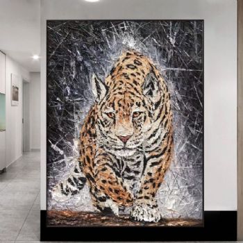 纯手绘抽象动物油画铝合金外框现代装饰油画虎王霸气动物油画